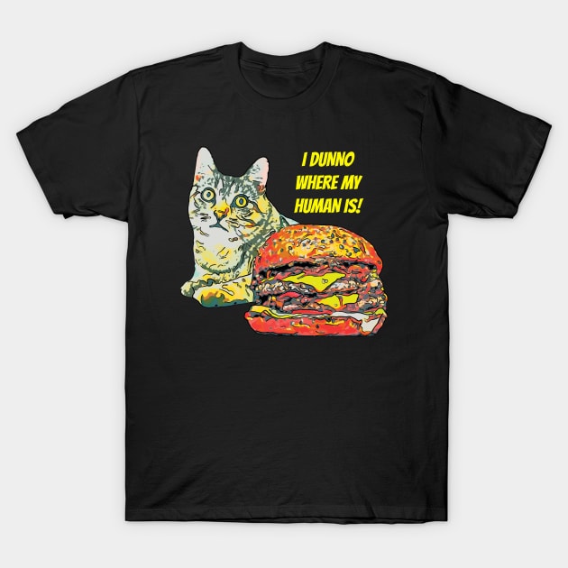 Scary Cat and Burger T-Shirt by ardp13